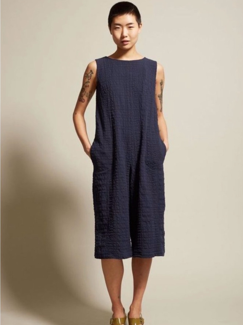 No. 6 Navy Blue Textured Sleeveless Wide-Leg Dennis Jumpsuit Romper size 1 small